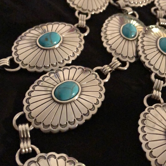 Tony Lama Accessories - Silver link belt w/turquoise. Boho belt